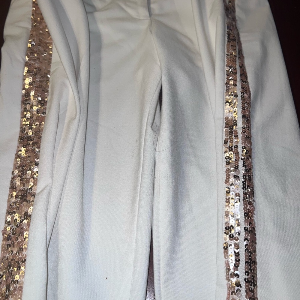 Bebe Ivory Wide-Leg Sequin Side Stripe Pants (vintage) - Picture 7 of 14